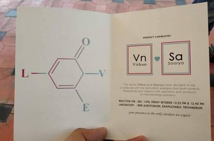 Kerala couple sends out chemistry-themed wedding cards