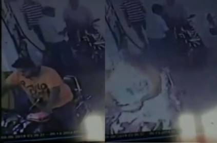 Bike and its rider catch fire at a petrol pump in Tirunelveli