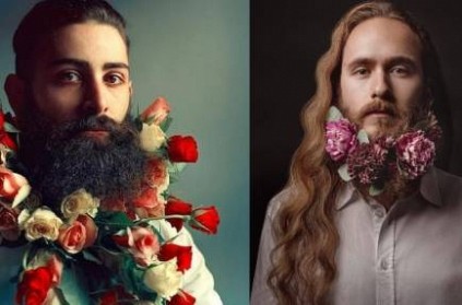 keeping flowers in beard and giving pose goes new trending