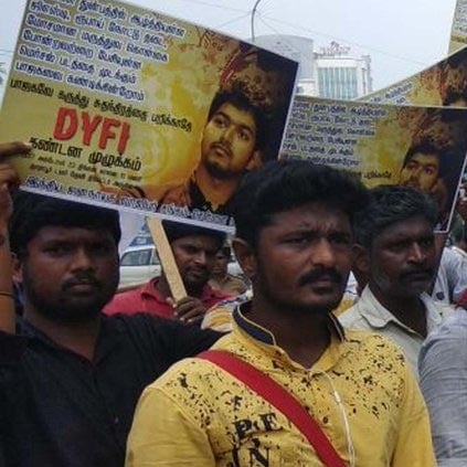 DYFI members protest in Chennai in favour of Mersal