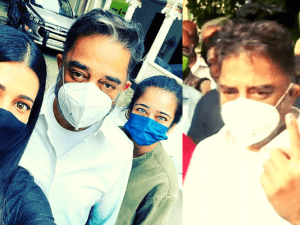 Kamal Haasan and his daughters’ super-selfie amidst casting their votes are rocking the Internet!