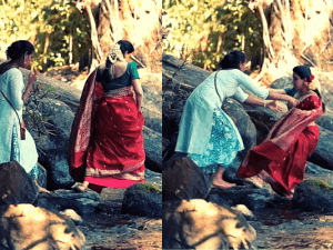 Popular actress slips and falls into a river in her latest viral photoshoot video ft Honey Rose
