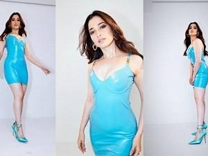 Actress Tamannaah's stunning and cool look in a blue bodycon latex dress is storming the Internet!