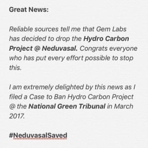 Vishal updates on the Hydro Carbon Project at Neduvasal