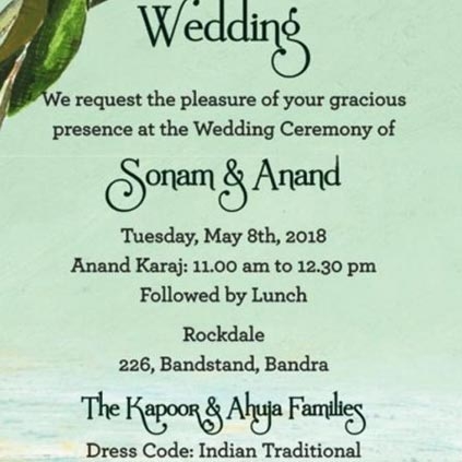 Wedding invitation of Sonam Kapoor